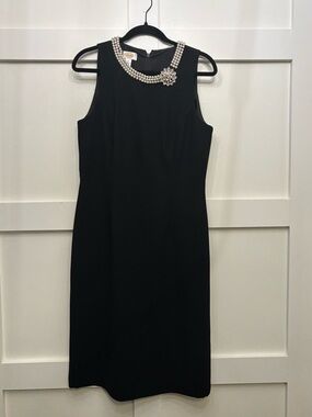 Talbots Black Midi Sheath with Pearl Collar ,Cocktail dress, wedding guest